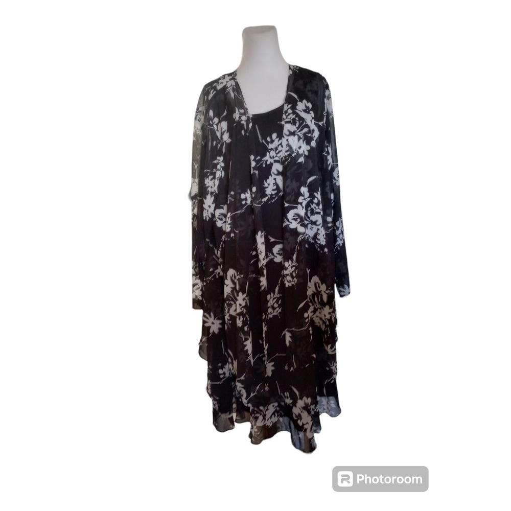Catherines 22W Dress whimsigoth Sheer Cardigan Black White Shift Y2K Fairy